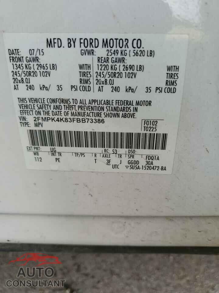 FORD EDGE 2015 - 2FMPK4K83FBB73386