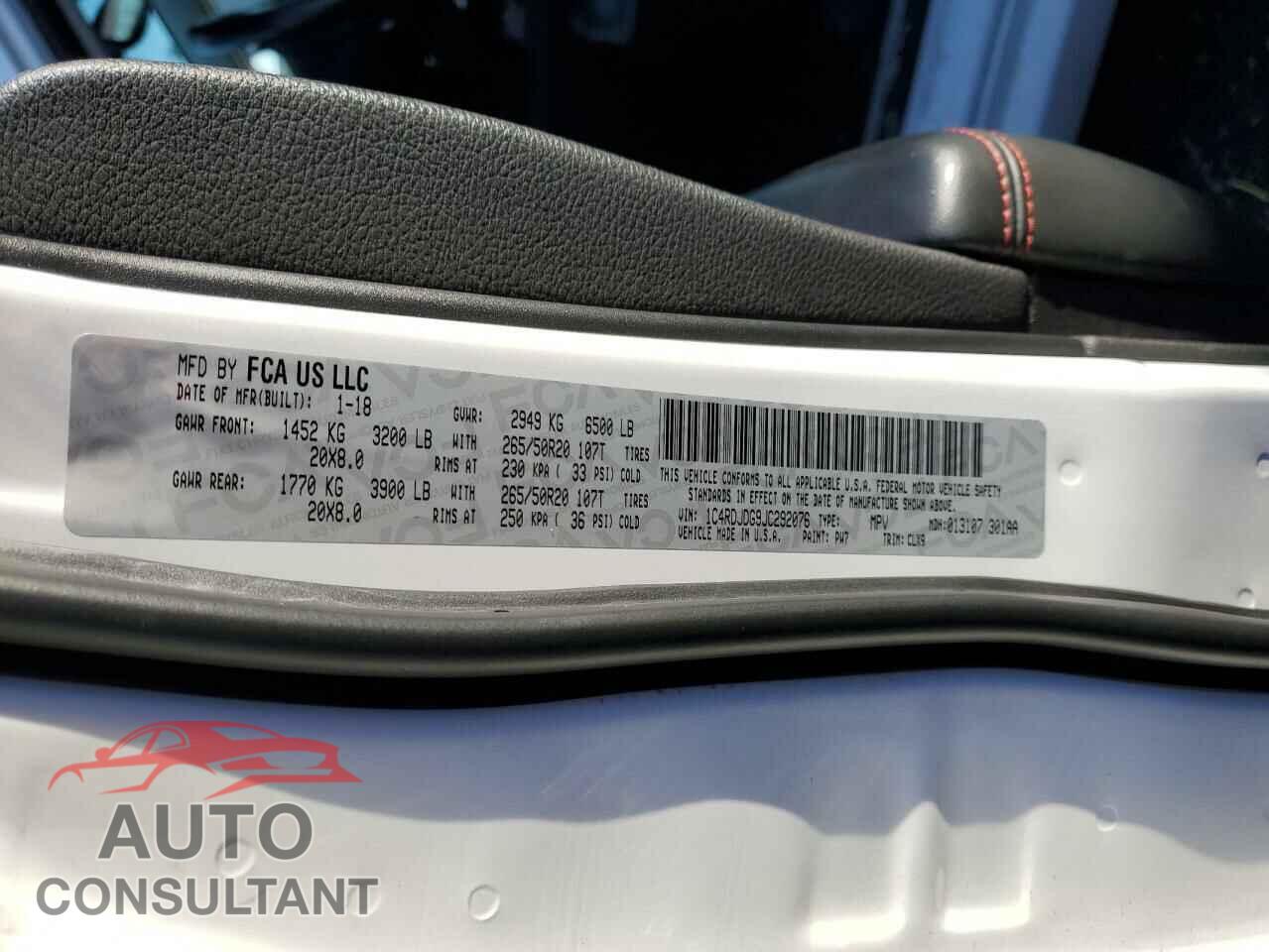 DODGE DURANGO 2018 - 1C4RDJDG9JC292076