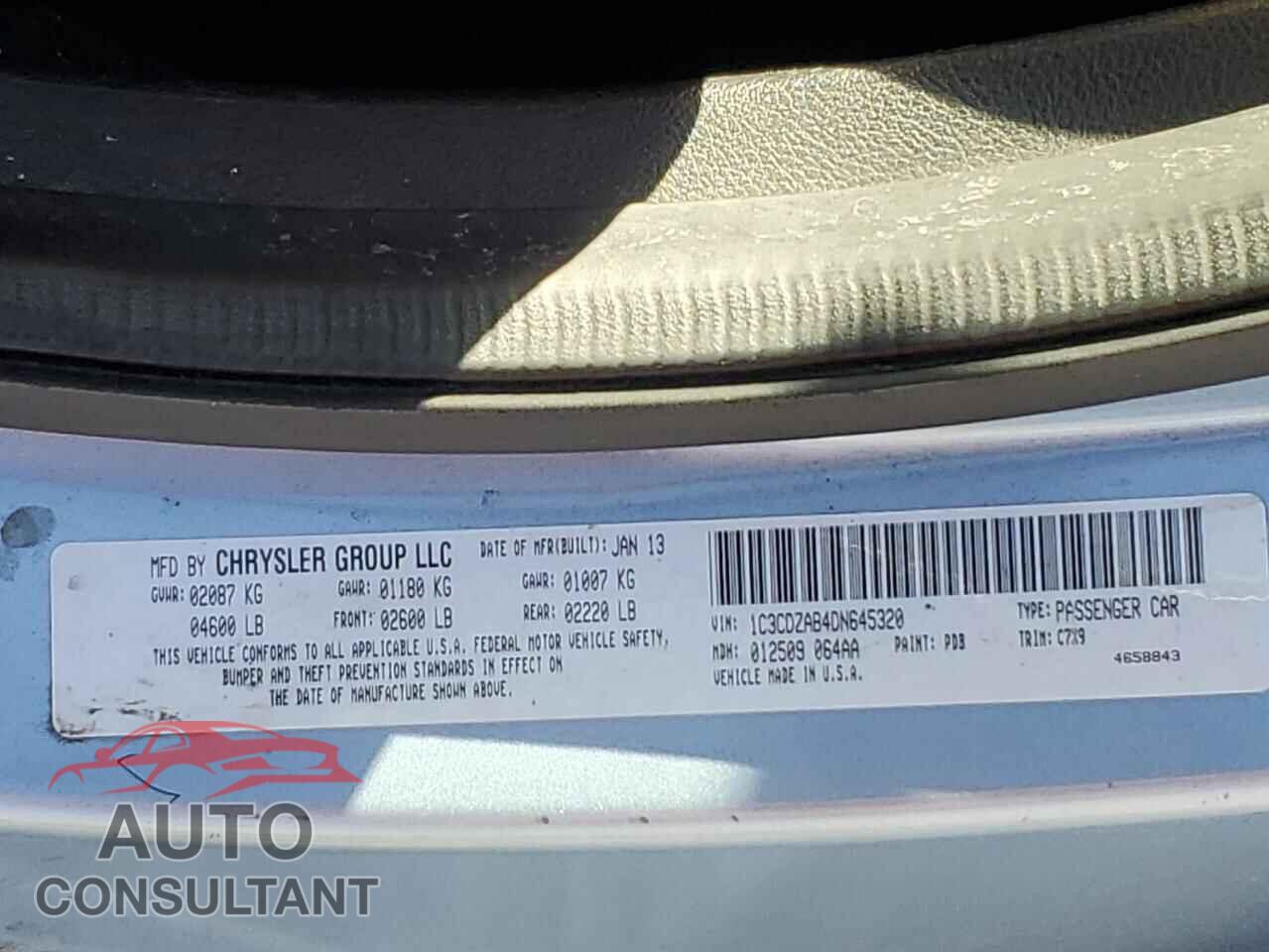 DODGE AVENGER 2013 - 1C3CDZAB4DN645320