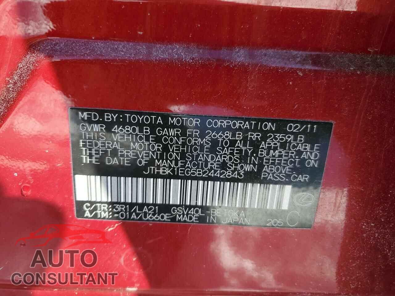 LEXUS ES350 2011 - JTHBK1EG5B2442843