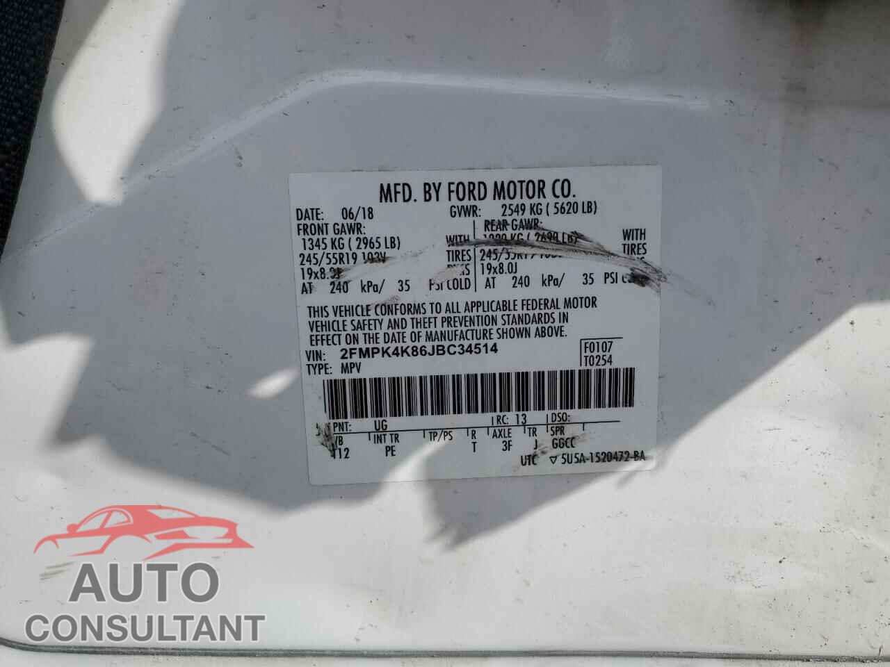 FORD EDGE 2018 - 2FMPK4K86JBC34514