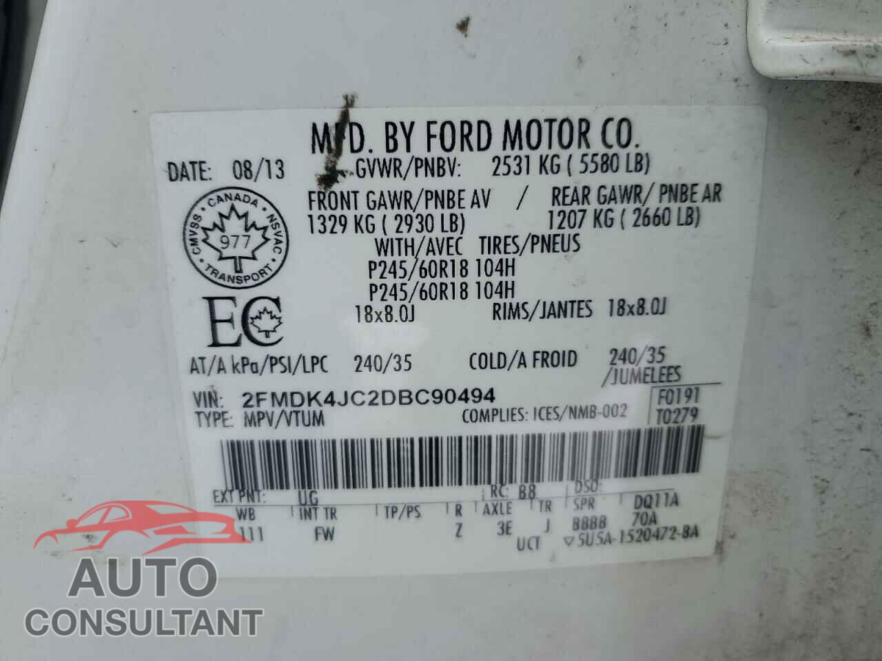 FORD EDGE 2013 - 2FMDK4JC2DBC90494