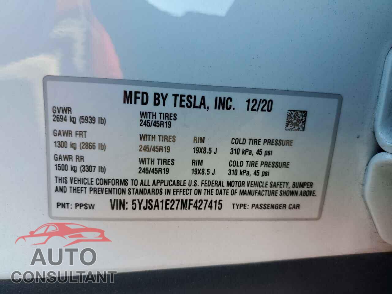 TESLA MODEL S 2021 - 5YJSA1E27MF427415