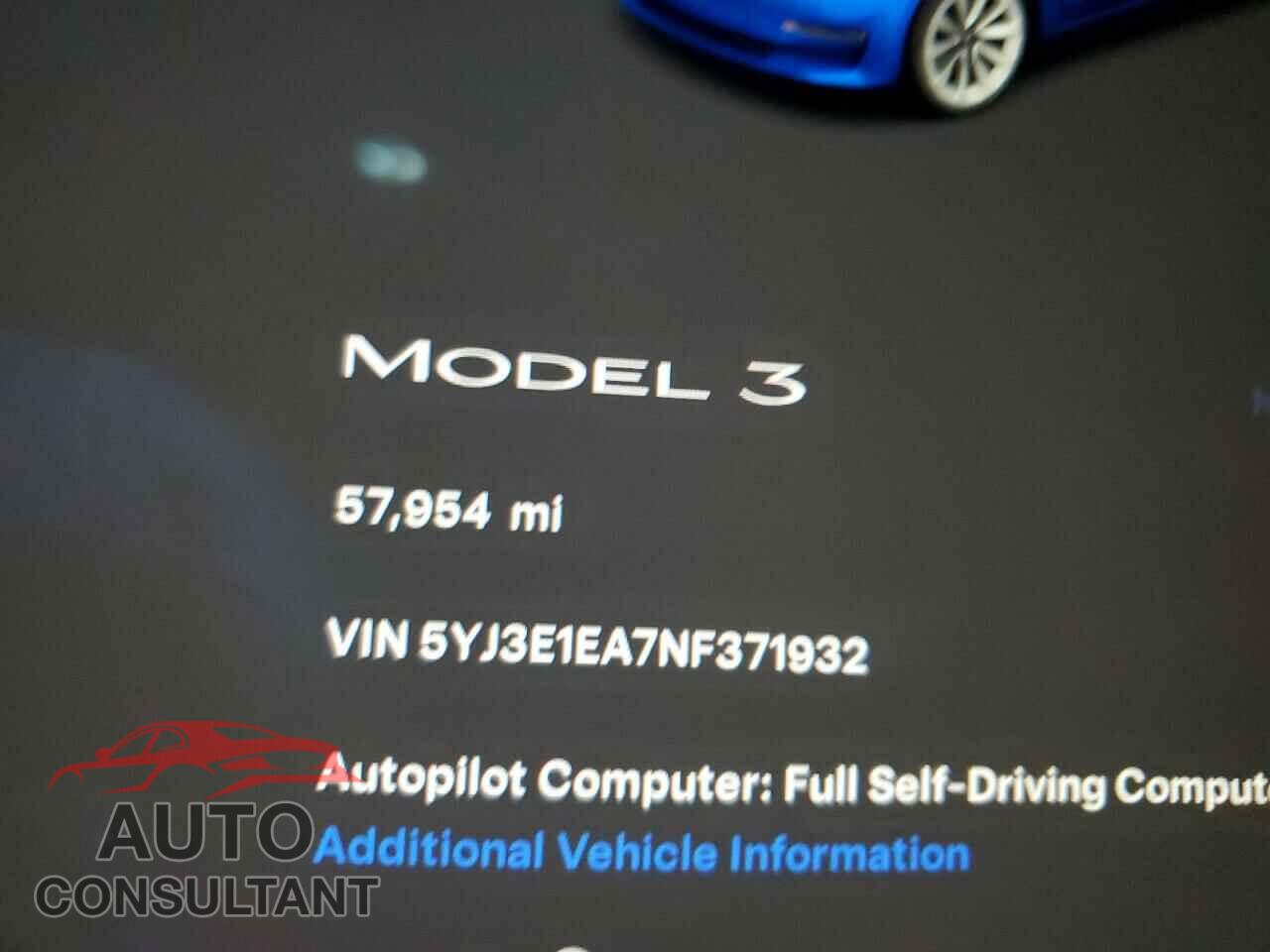 TESLA MODEL 3 2022 - 5YJ3E1EA7NF371932