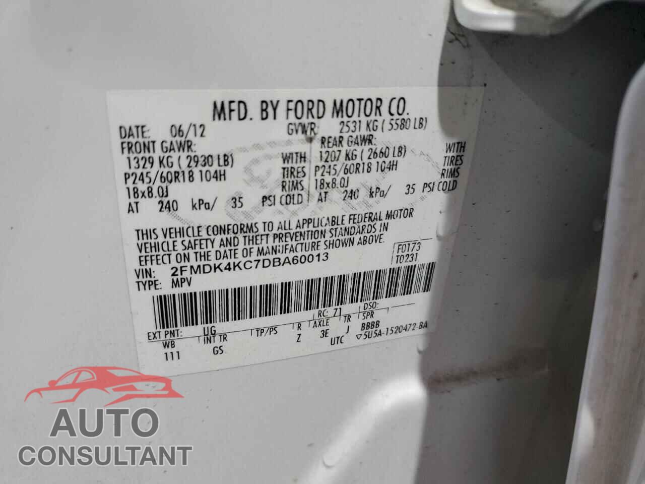 FORD EDGE 2013 - 2FMDK4KC7DBA60013