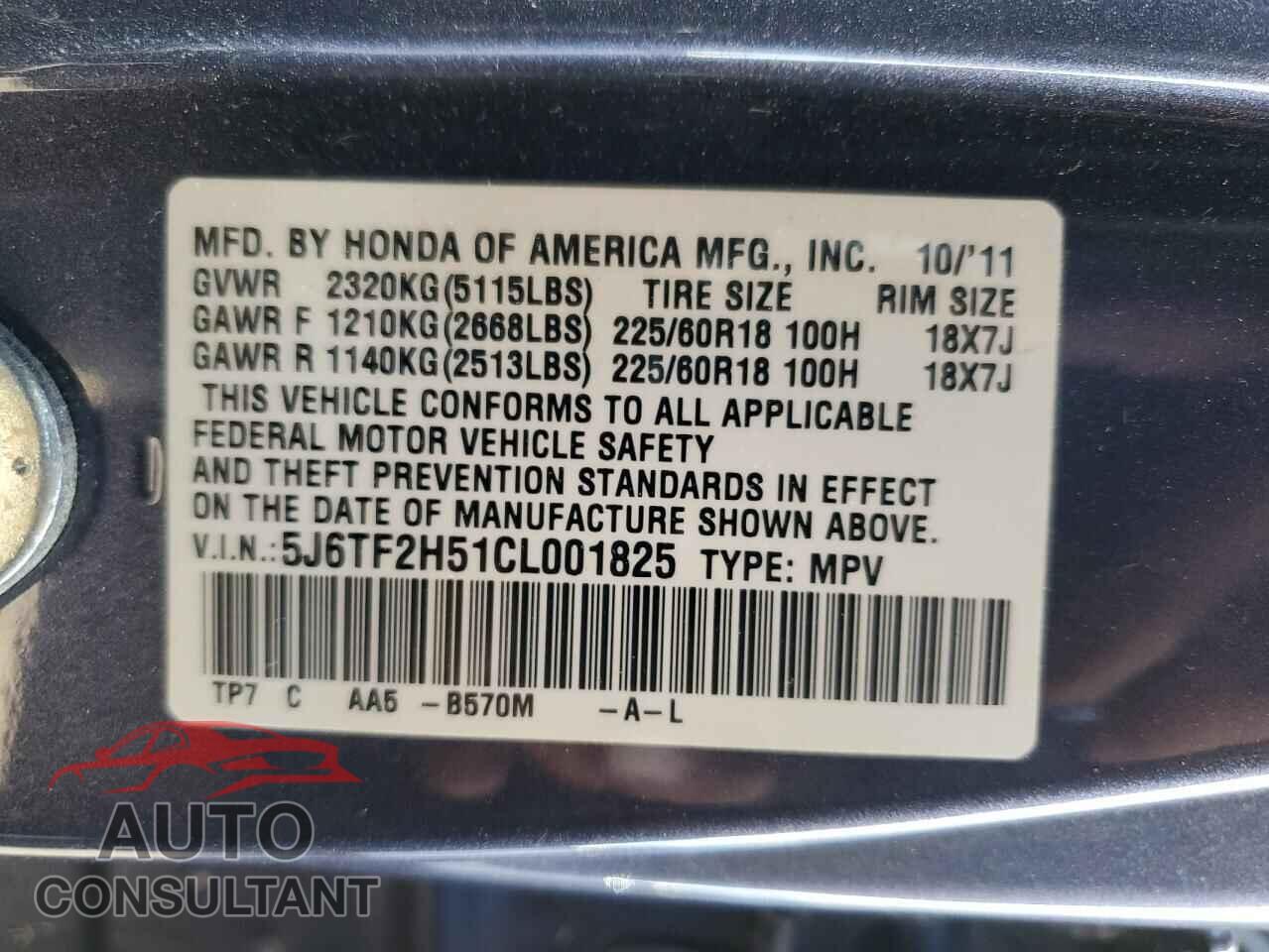 HONDA CROSSTOUR 2012 - 5J6TF2H51CL001825