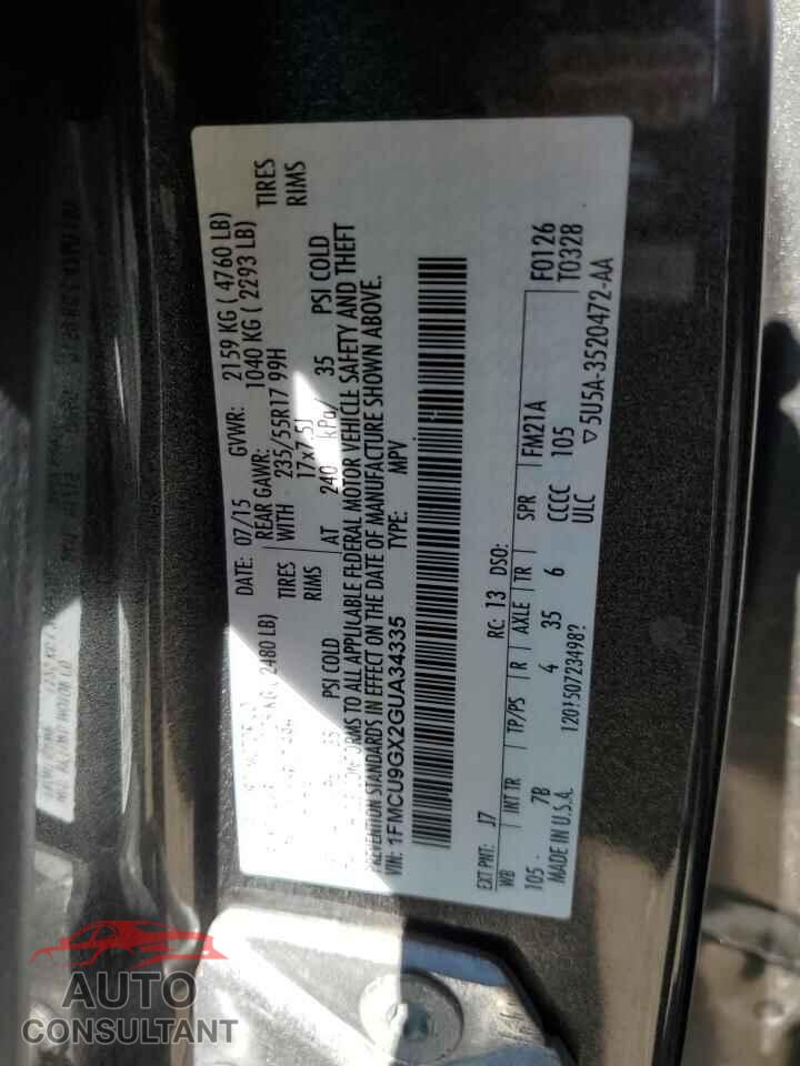 FORD ESCAPE 2016 - 1FMCU9GX2GUA34335