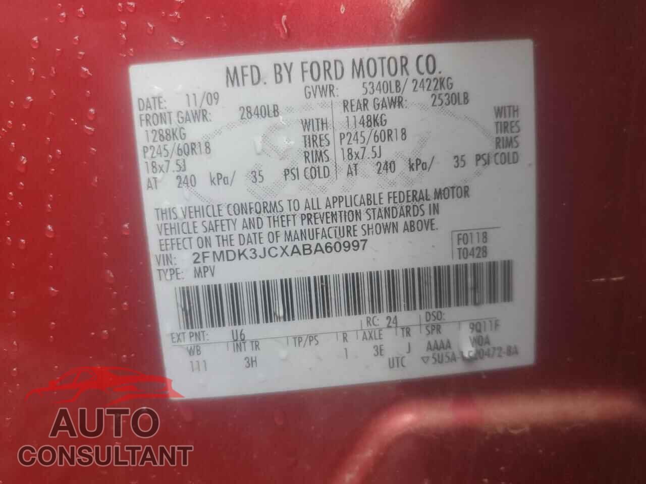 FORD EDGE 2010 - 2FMDK3JCXABA60997