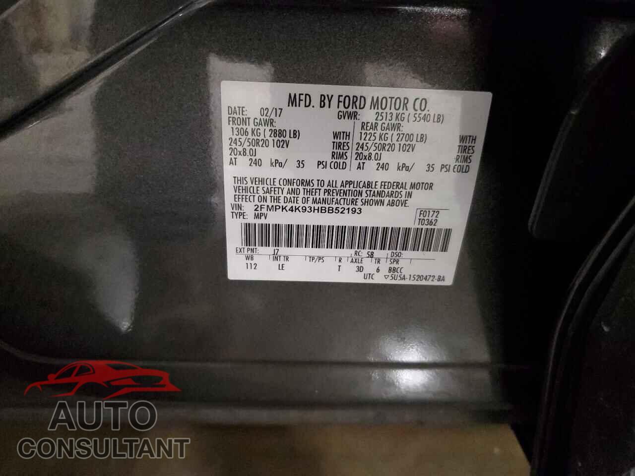 FORD EDGE 2017 - 2FMPK4K93HBB52193