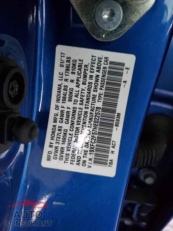 HONDA CIVIC 2017 - 19XFC2F57HE022578