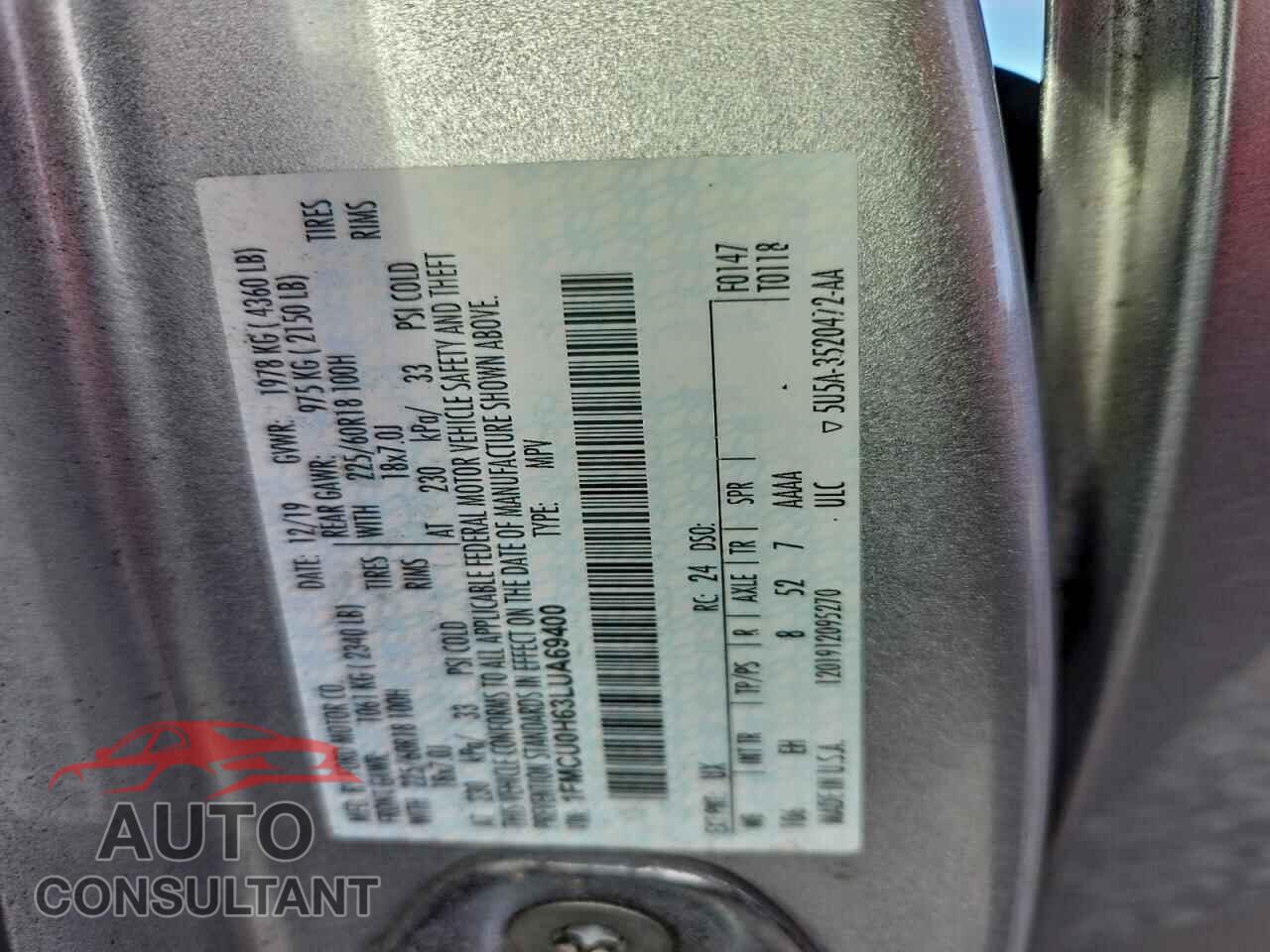 FORD ESCAPE 2020 - 1FMCU0H63LUA69400