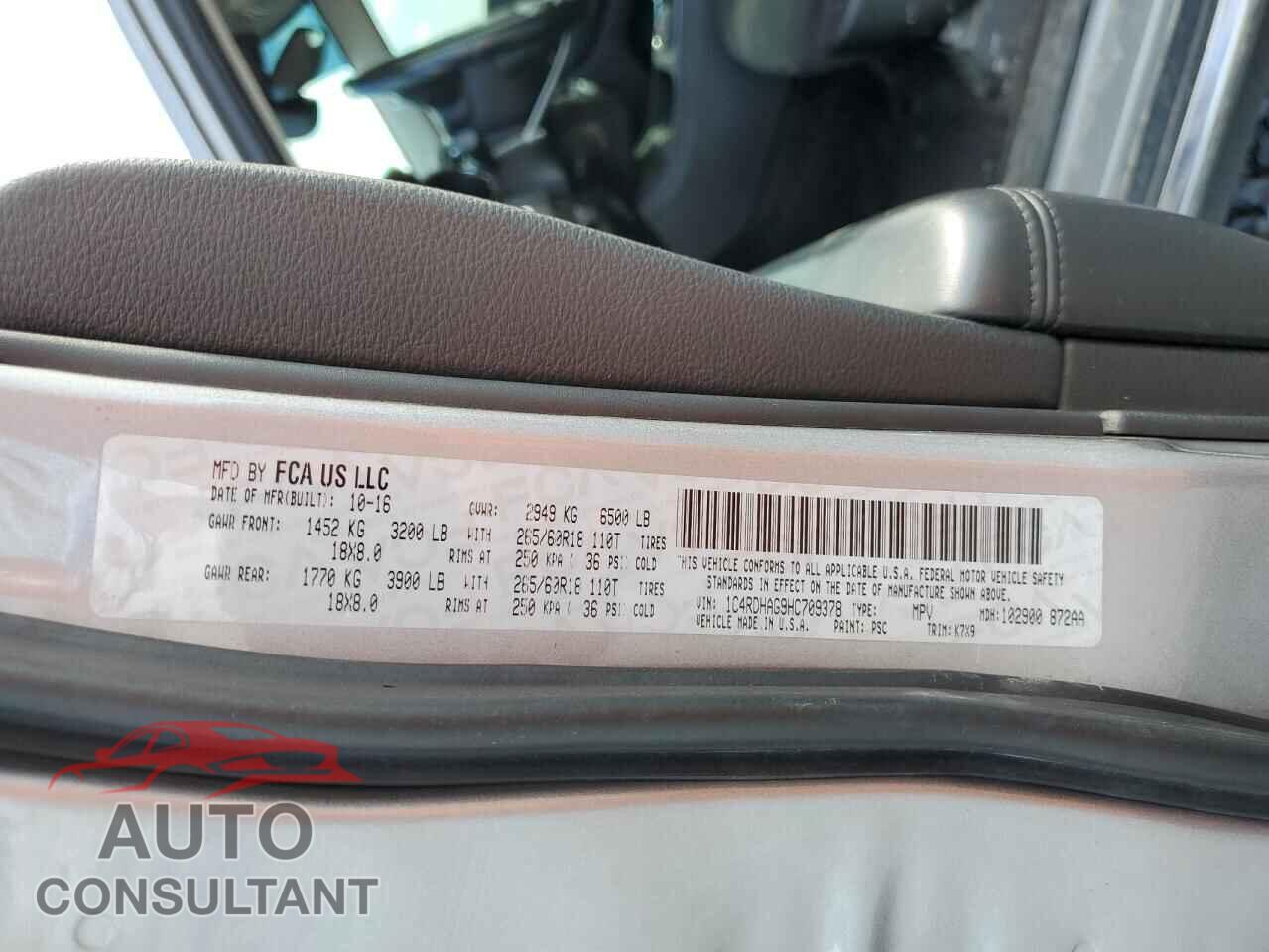 DODGE DURANGO 2017 - 1C4RDHAG9HC709378