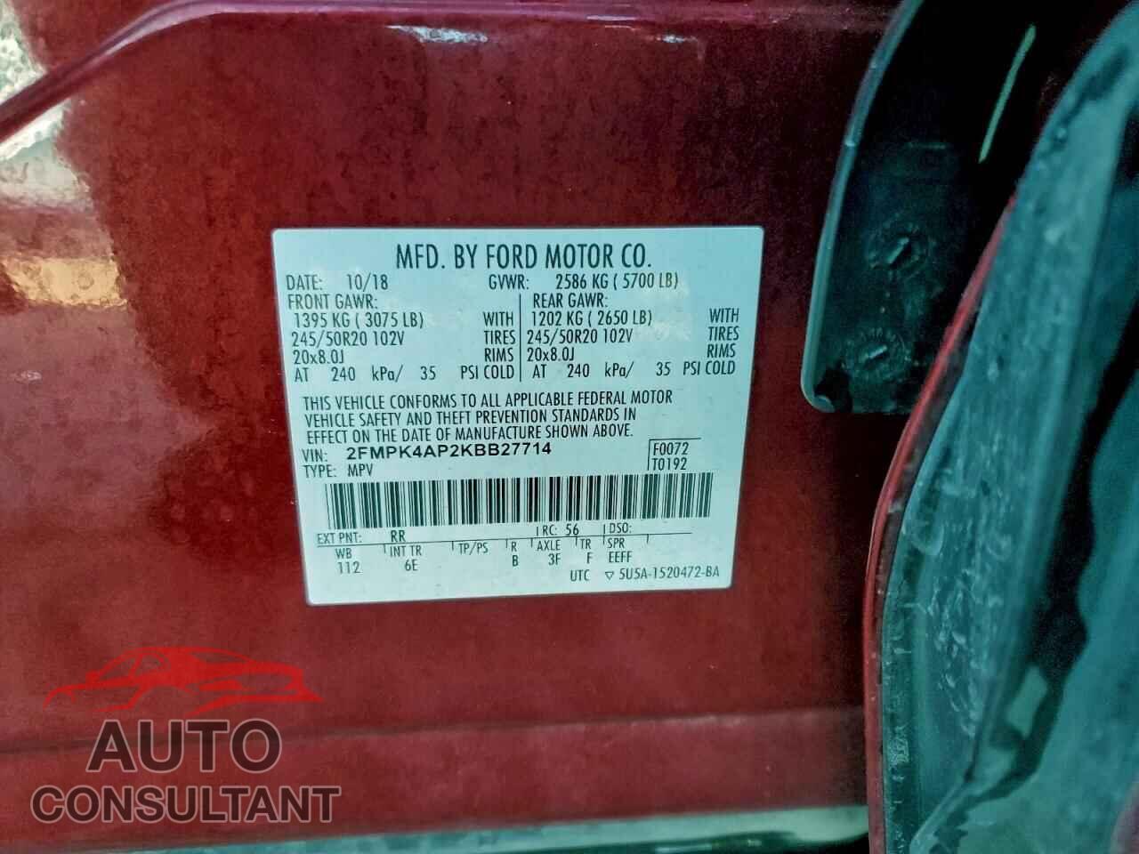 FORD EDGE 2019 - 2FMPK4AP2KBB27714
