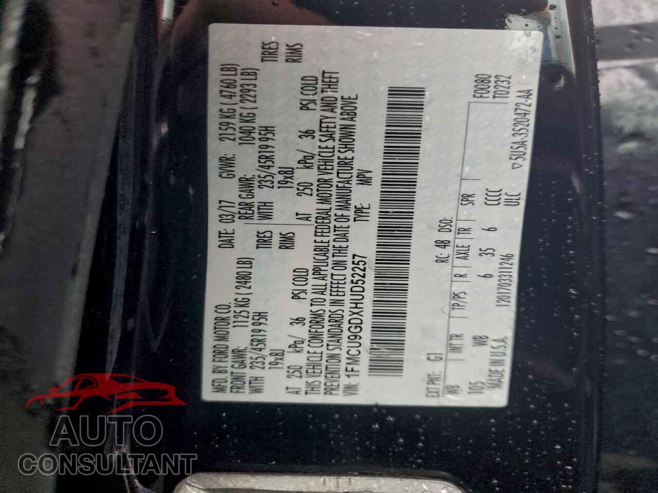 FORD ESCAPE 2017 - 1FMCU9GDXHUD52257
