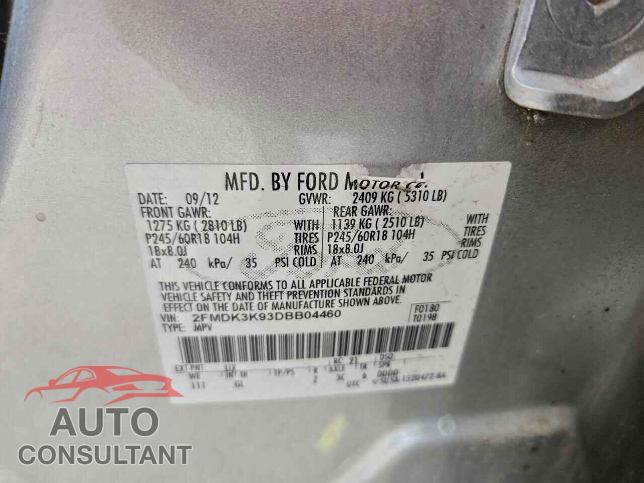 FORD EDGE 2013 - 2FMDK3K93DBB04460