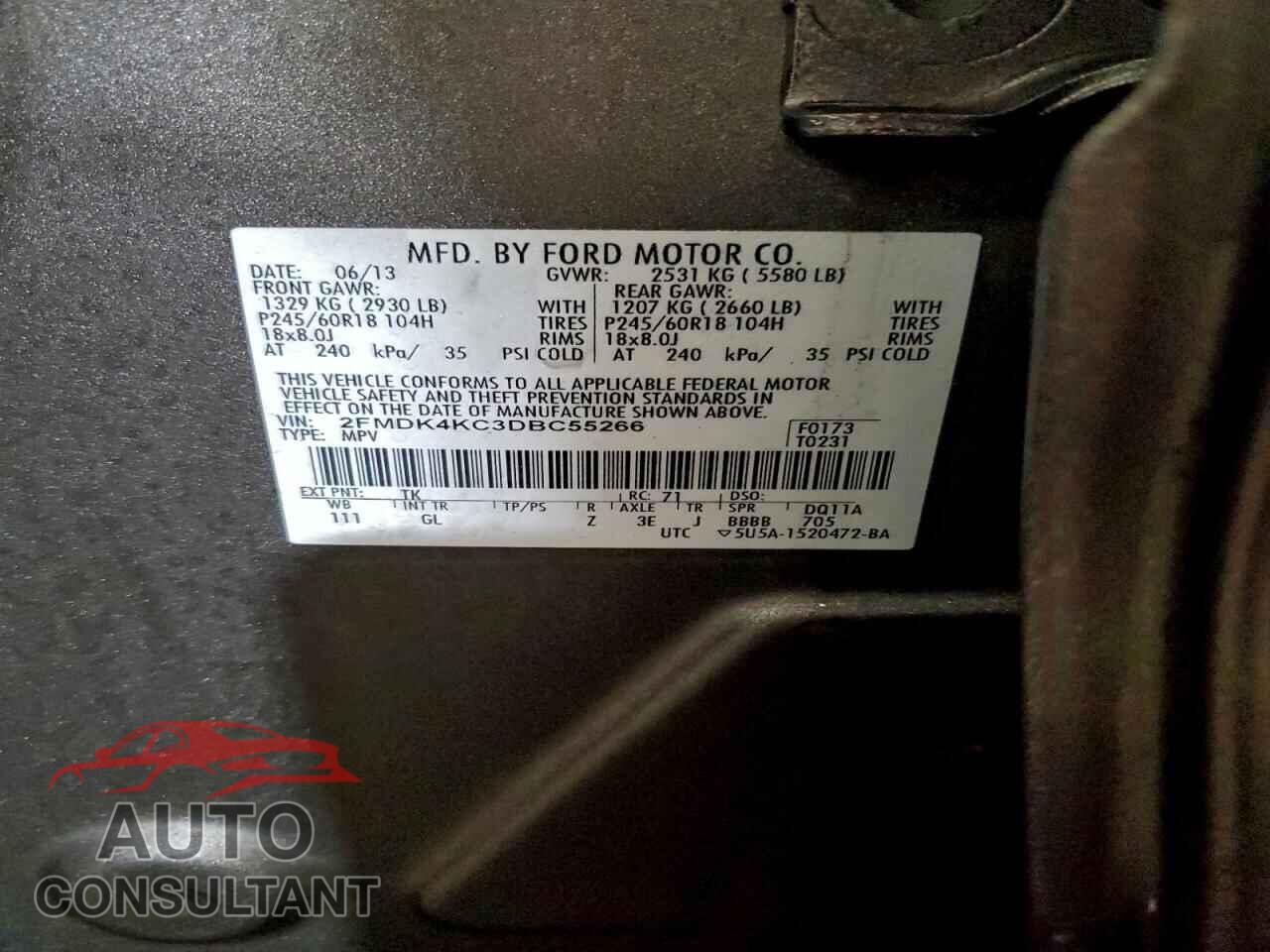 FORD EDGE 2013 - 2FMDK4KC3DBC55266