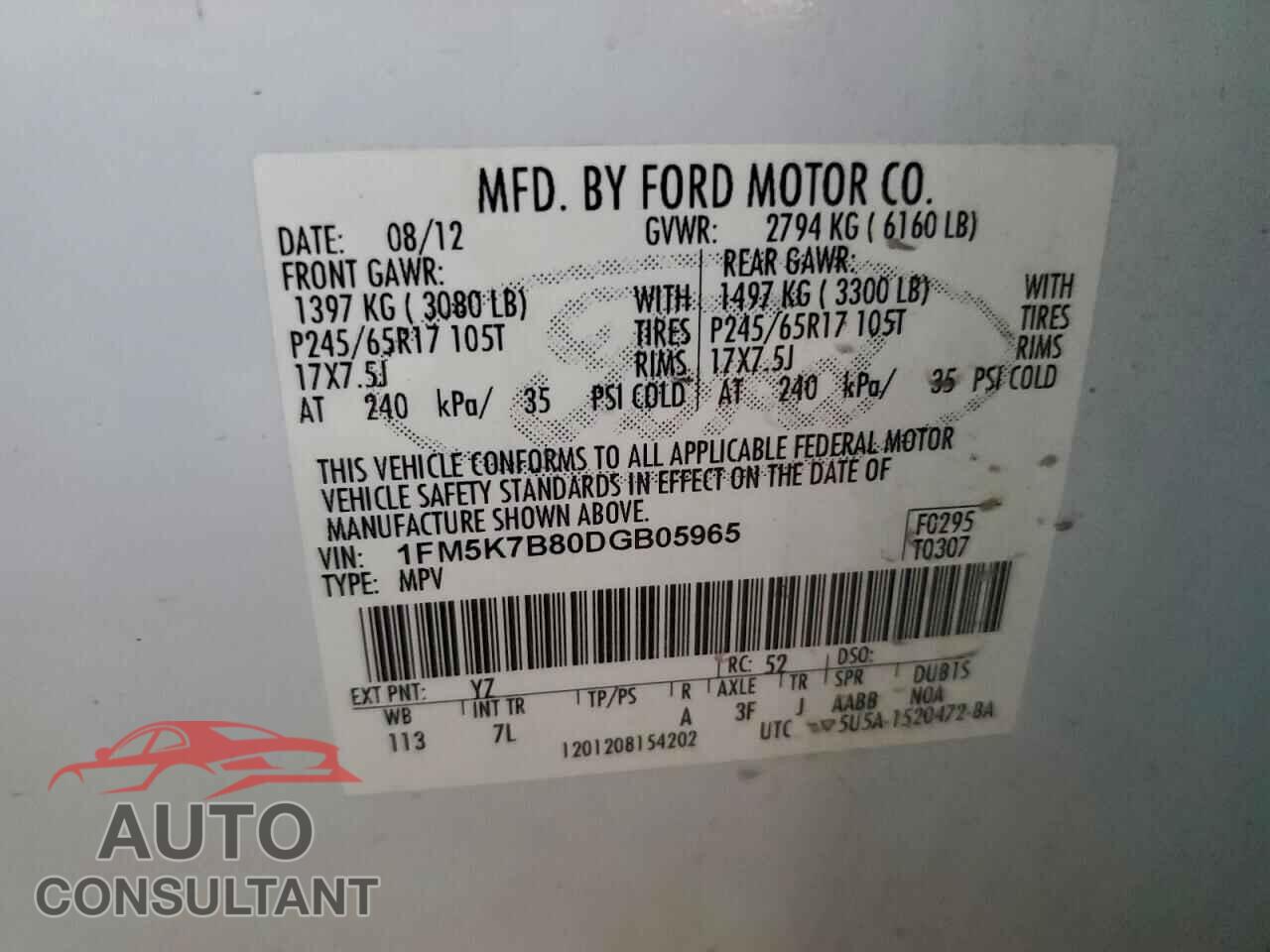 FORD EXPLORER 2013 - 1FM5K7B80DGB05965