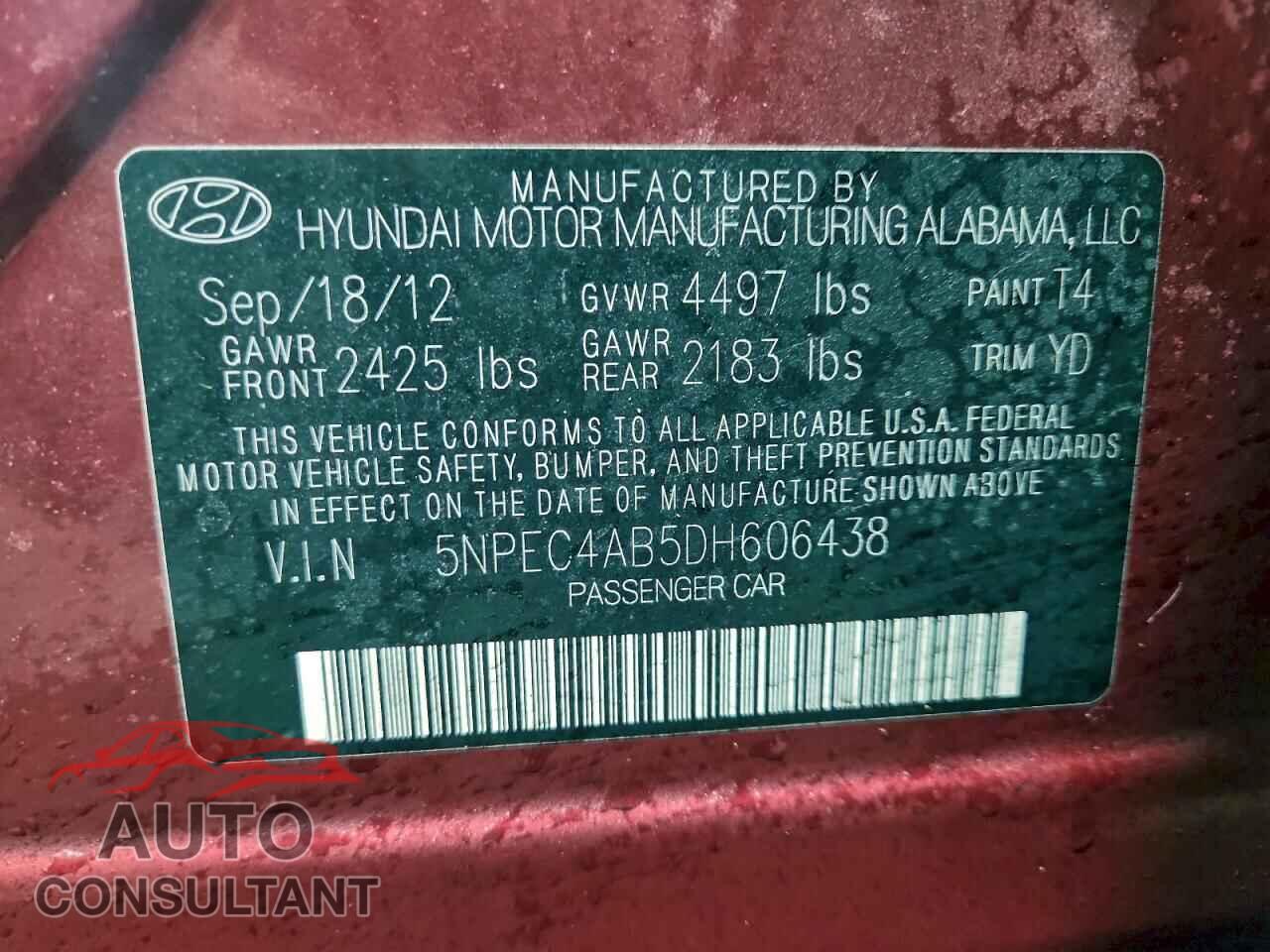 HYUNDAI SONATA 2013 - 5NPEC4AB5DH606438