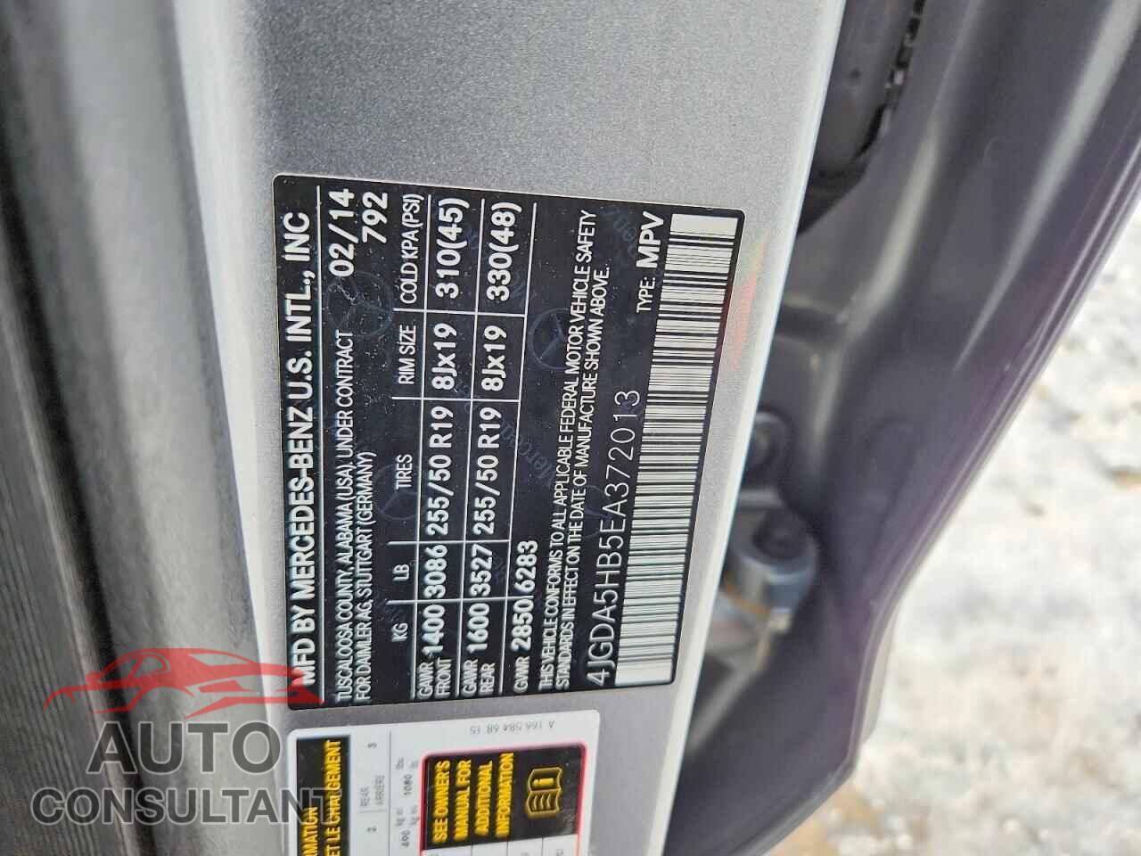 MERCEDES-BENZ M-CLASS 2014 - 4JGDA5HB5EA372013