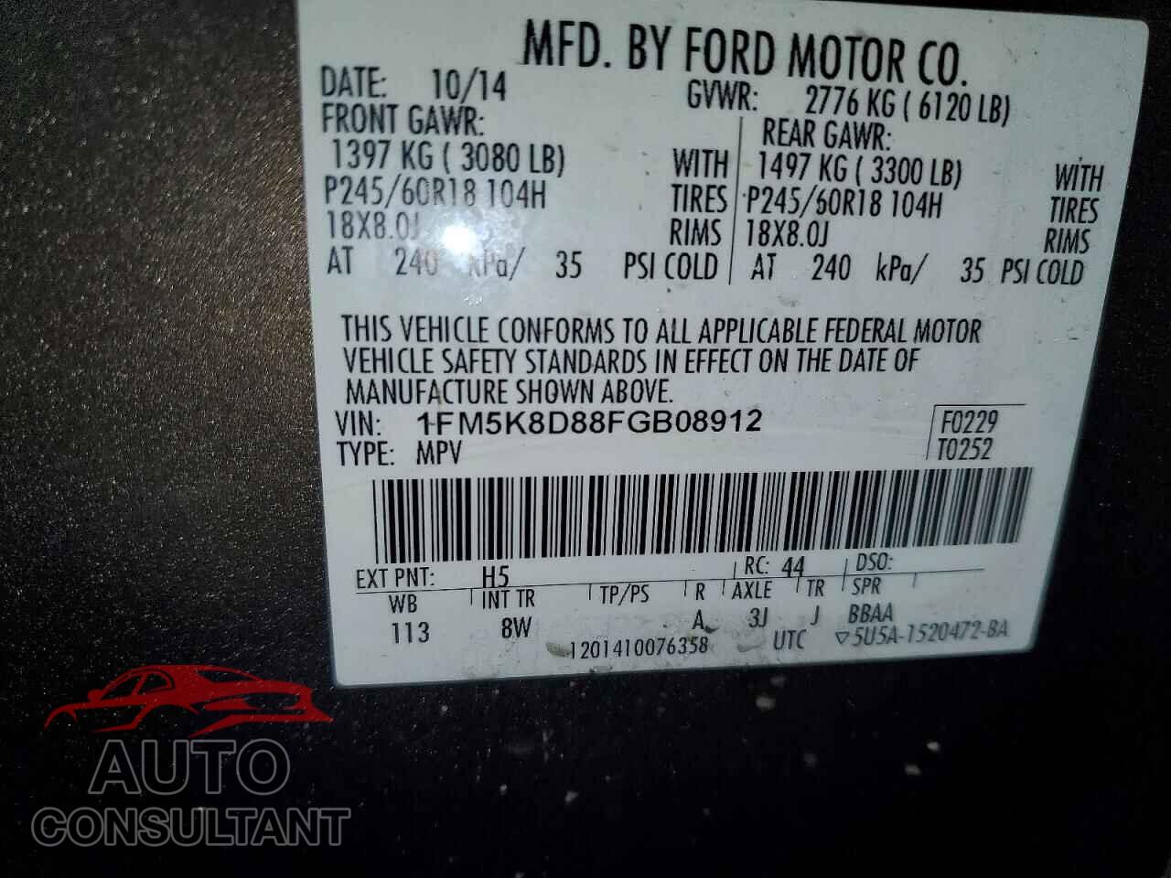 FORD EXPLORER 2015 - 1FM5K8D88FGB08912