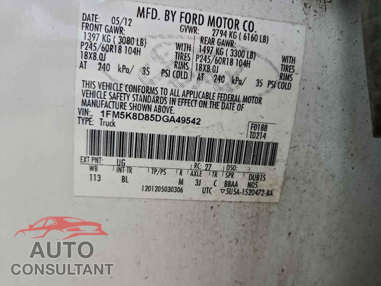 FORD EXPLORER 2013 - 1FM5K8D85DGA49542