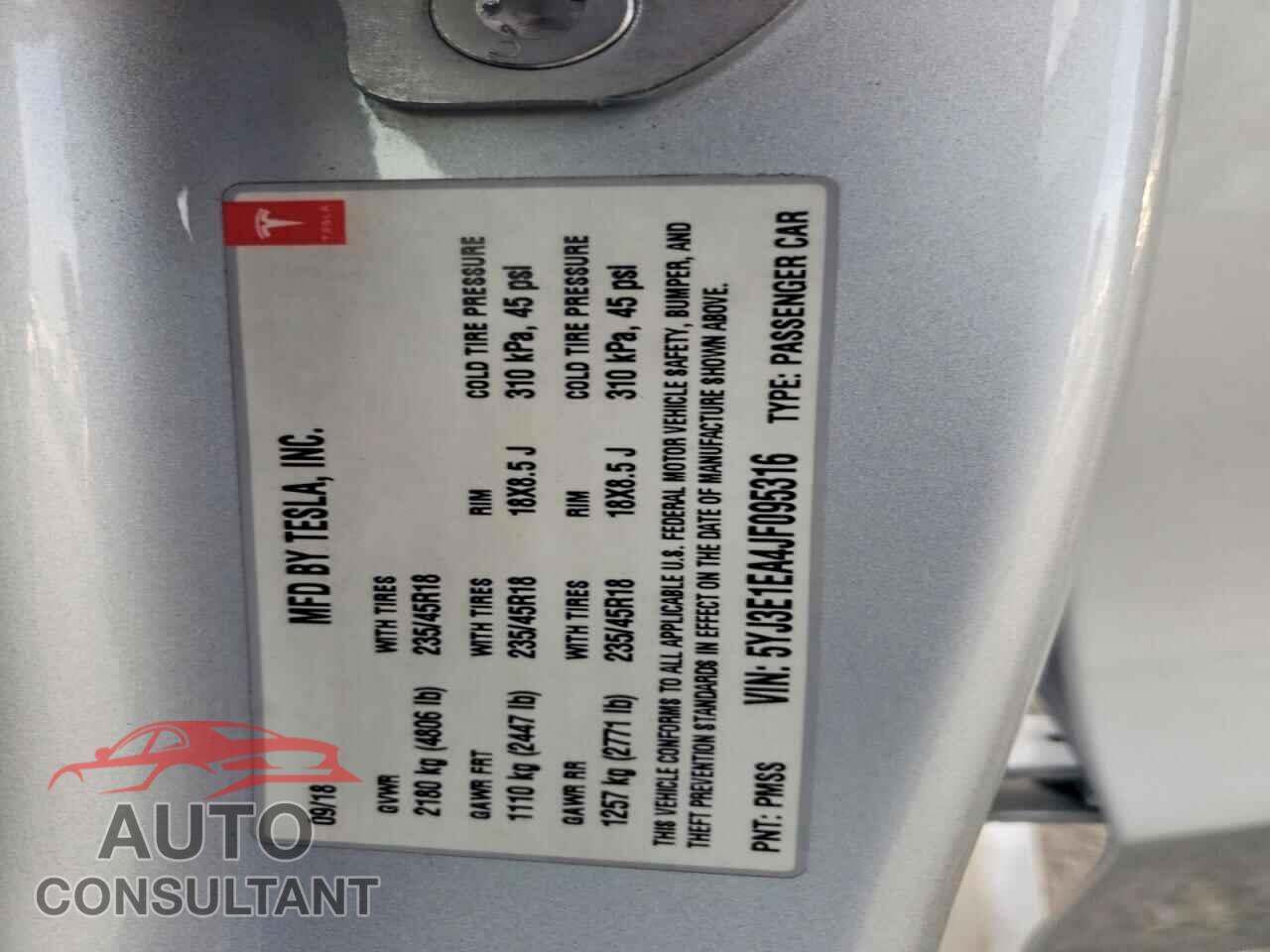 TESLA MODEL 3 2018 - 5YJ3E1EA4JF095316