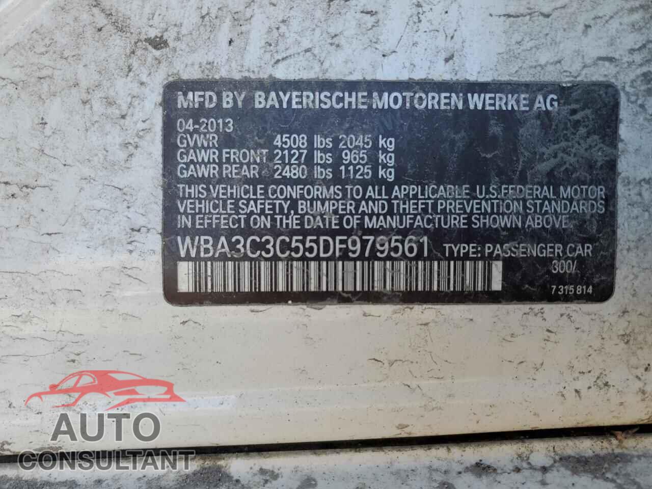 BMW 3 SERIES 2013 - WBA3C3C55DF979561