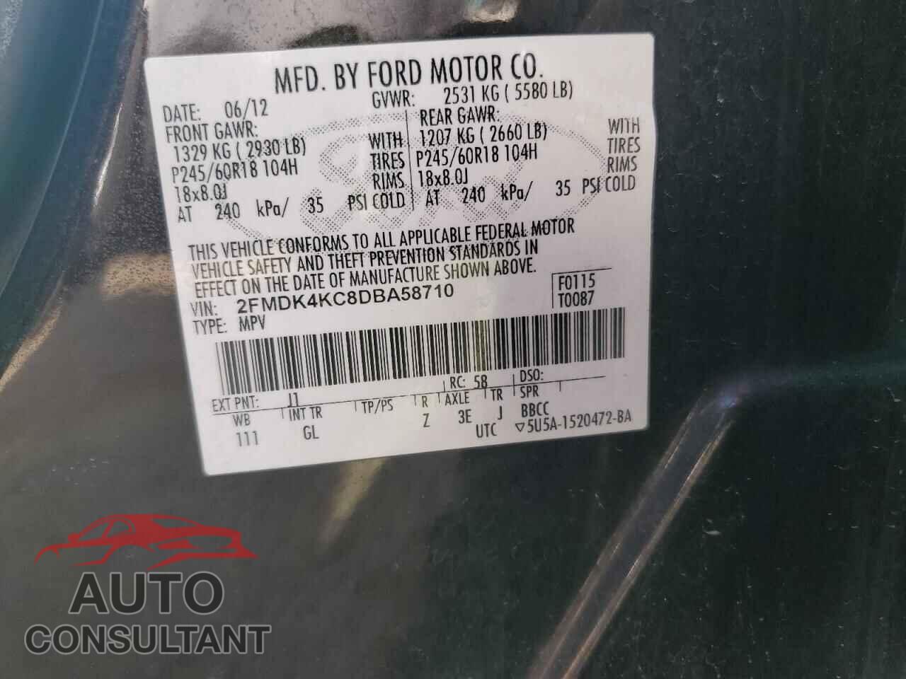 FORD EDGE 2013 - 2FMDK4KC8DBA58710