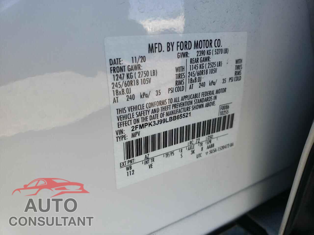 FORD EDGE 2020 - 2FMPK3J99LBB65521