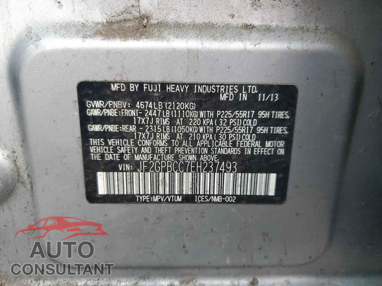 SUBARU XV 2014 - JF2GPBCC7EH237493