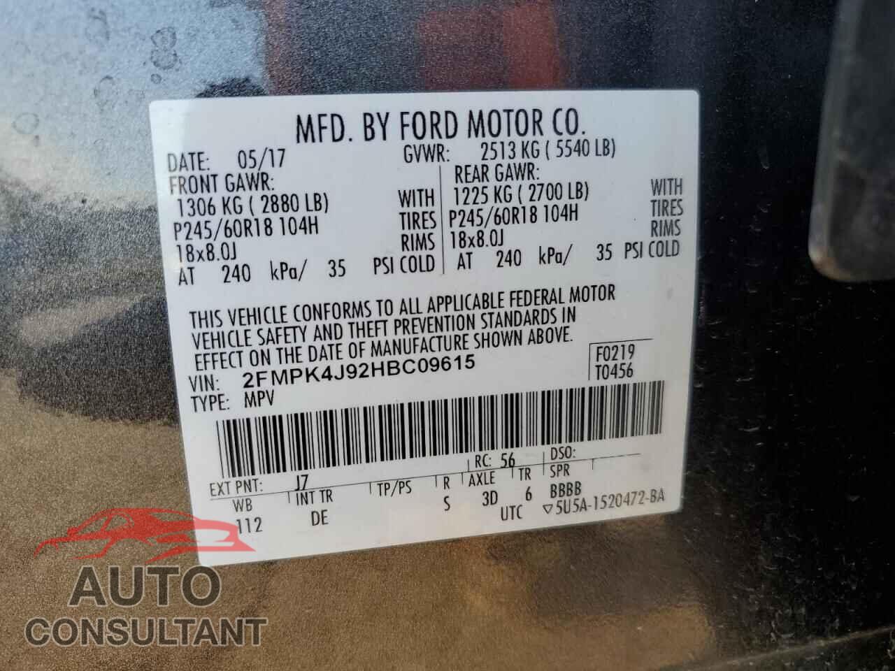 FORD EDGE 2017 - 2FMPK4J92HBC09615
