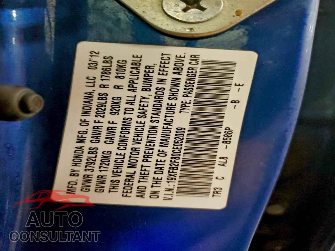 HONDA CIVIC 2012 - 19XFB2F80CE052009