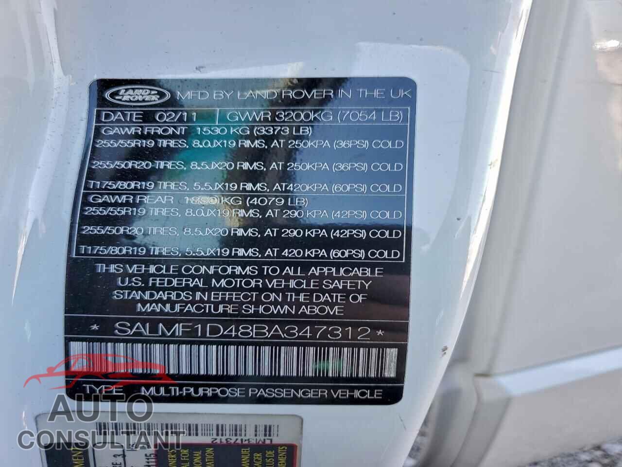 LAND ROVER RANGEROVER 2011 - SALMF1D48BA347312