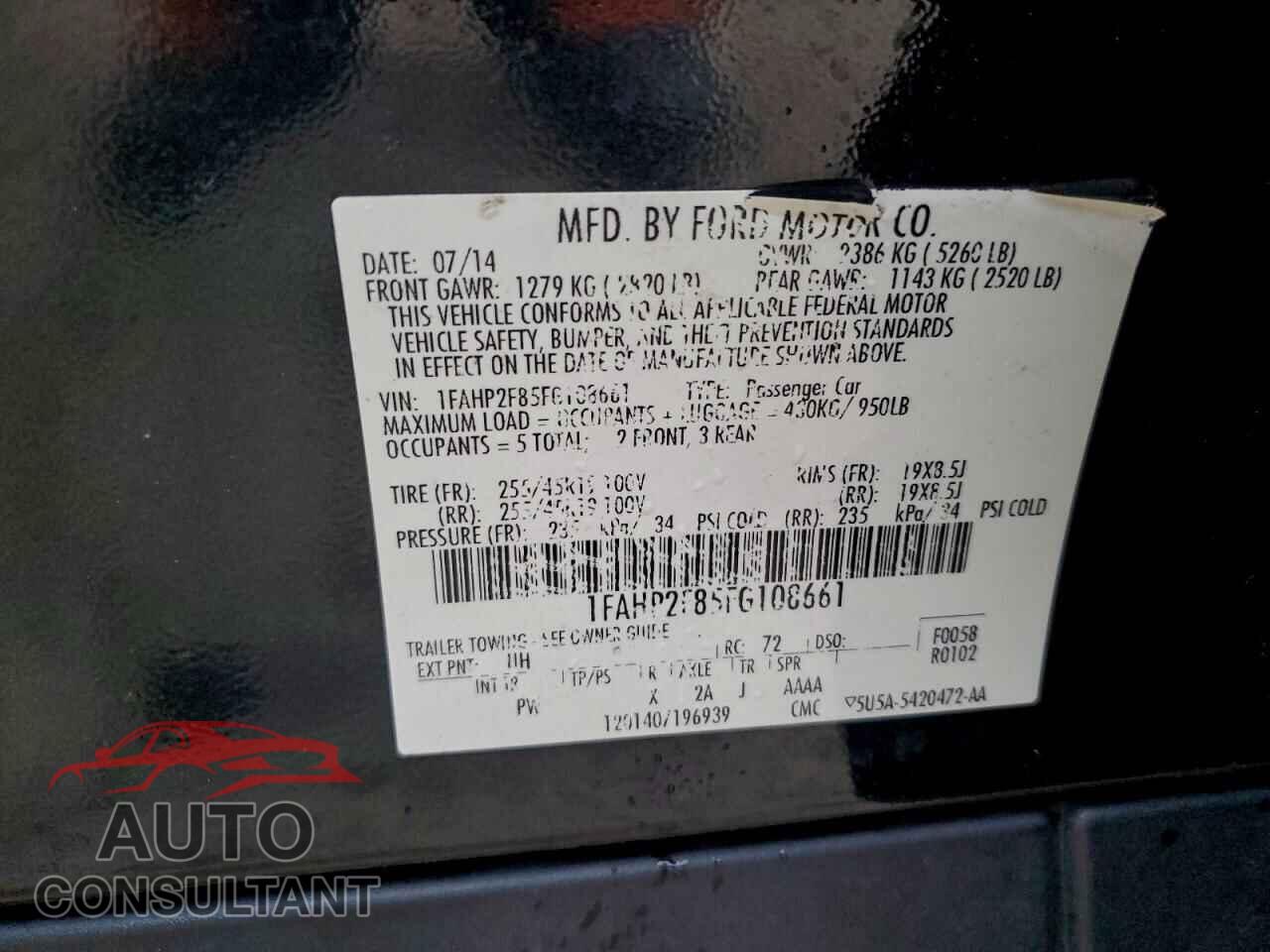 FORD TAURUS 2015 - 1FAHP2F85FG108661
