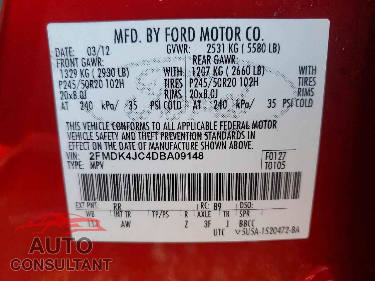 FORD EDGE 2013 - 2FMDK4JC4DBA09148