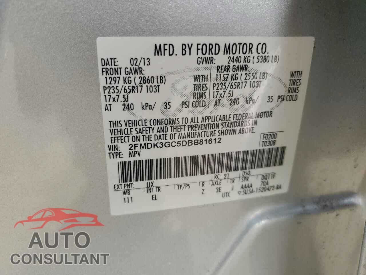 FORD EDGE 2013 - 2FMDK3GC5DBB81612
