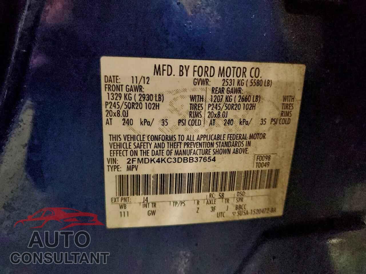 FORD EDGE 2013 - 2FMDK4KC3DBB37654