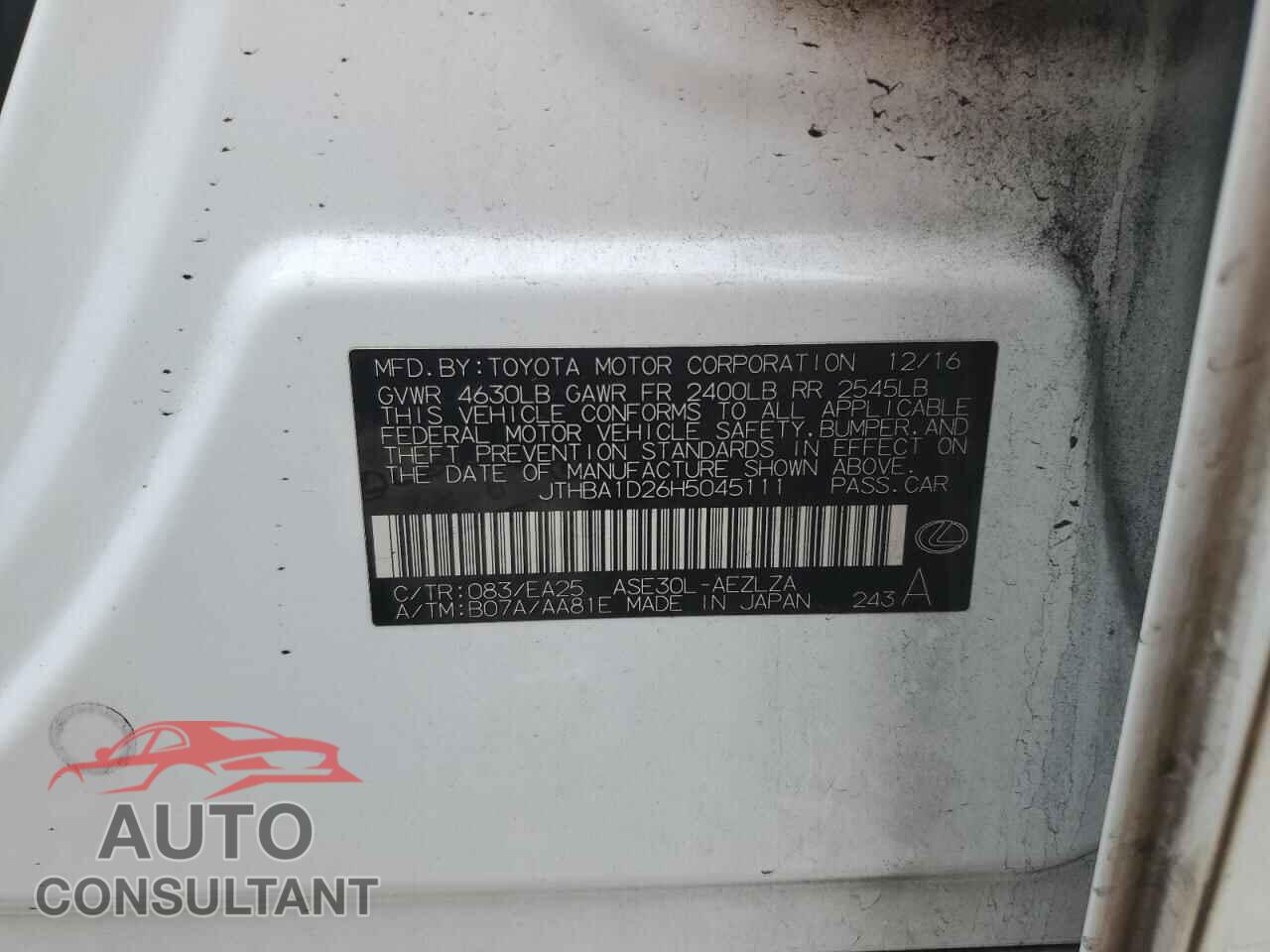 LEXUS IS 2017 - JTHBA1D26H5045111