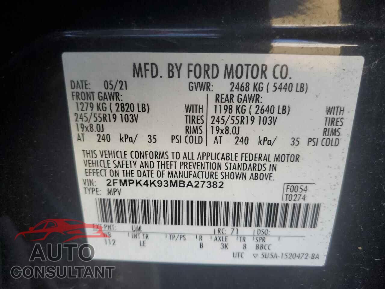 FORD EDGE 2021 - 2FMPK4K93MBA27382