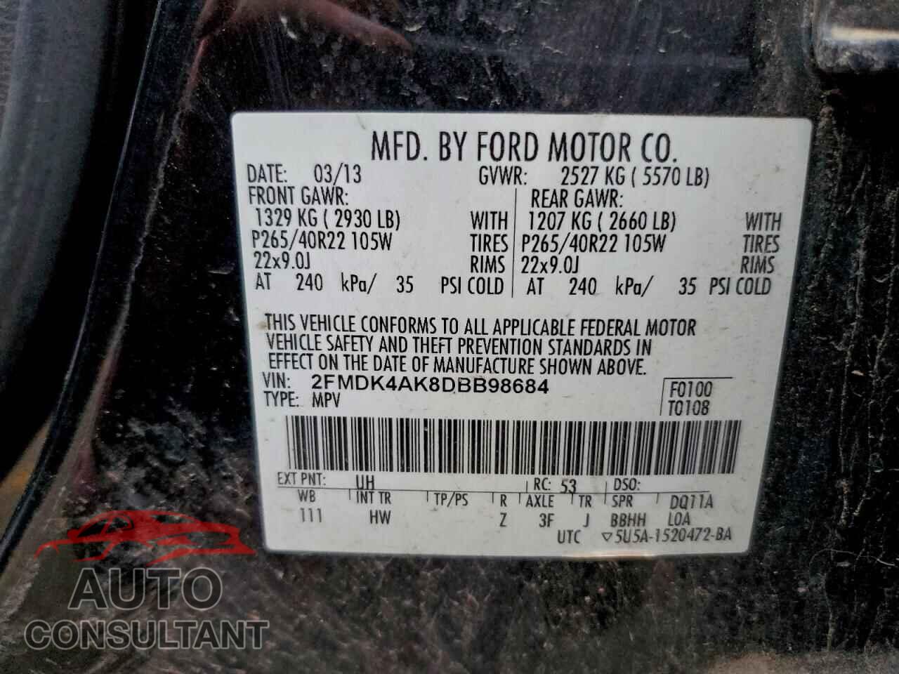 FORD EDGE 2013 - 2FMDK4AK8DBB98684