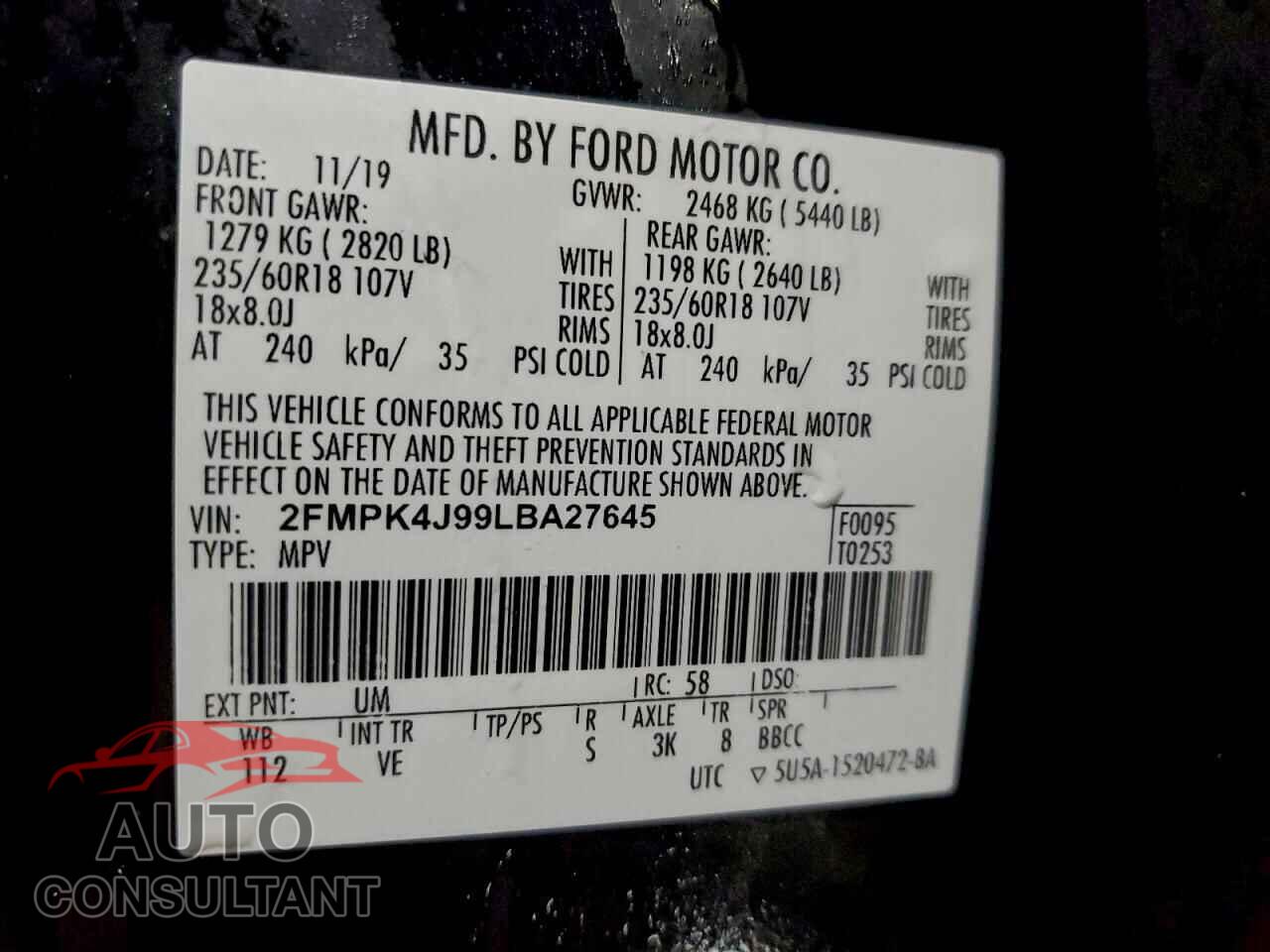 FORD EDGE 2020 - 2FMPK4J99LBA27645