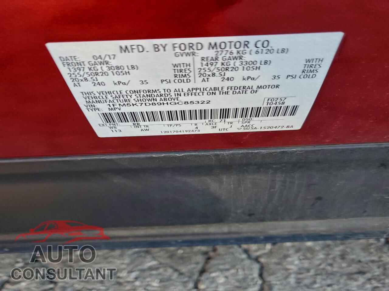 FORD EXPLORER 2017 - 1FM5K7D89HGC85322