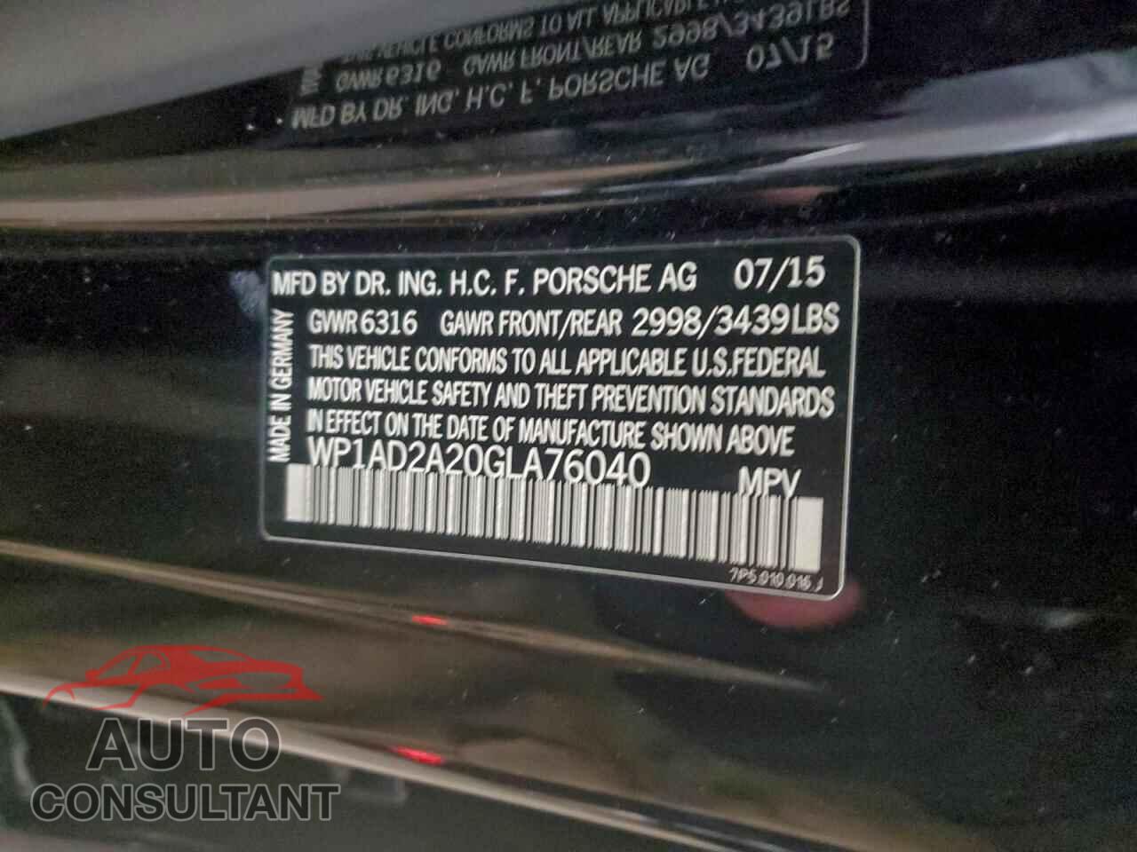 PORSCHE CAYENNE 2016 - WP1AD2A20GLA76040