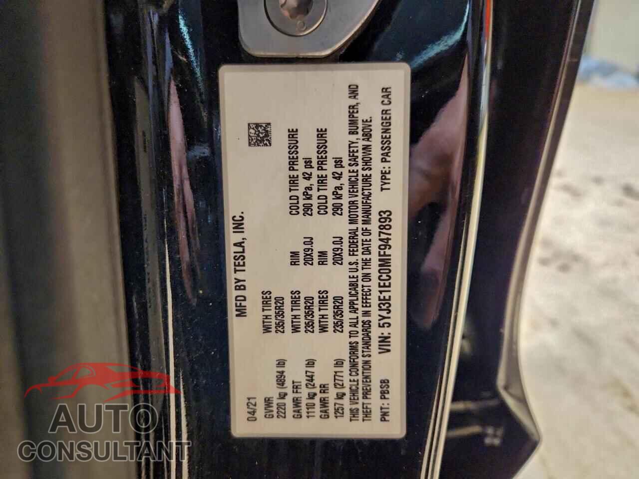 TESLA MODEL 3 2021 - 5YJ3E1EC0MF947893