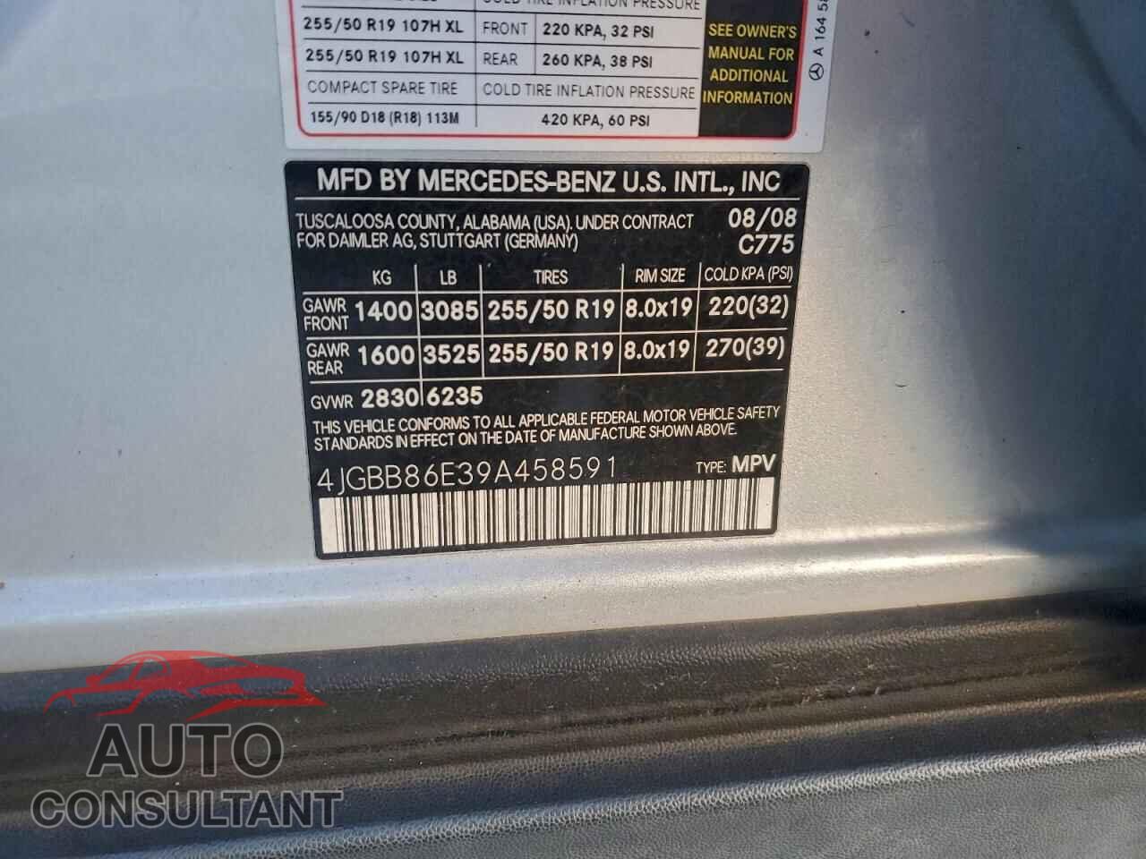 MERCEDES-BENZ M-CLASS 2009 - 4JGBB86E39A458591
