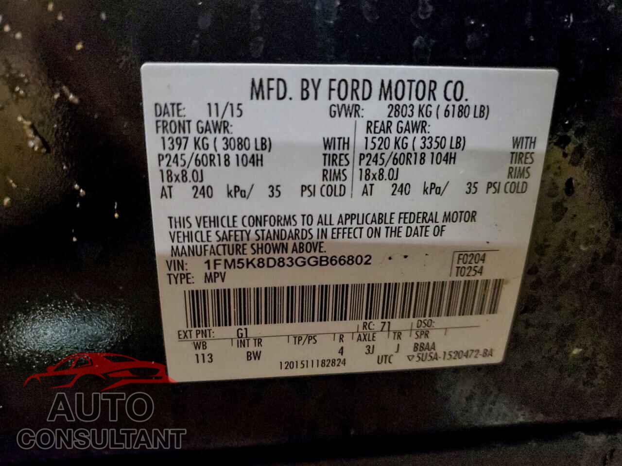 FORD EXPLORER 2016 - 1FM5K8D83GGB66802