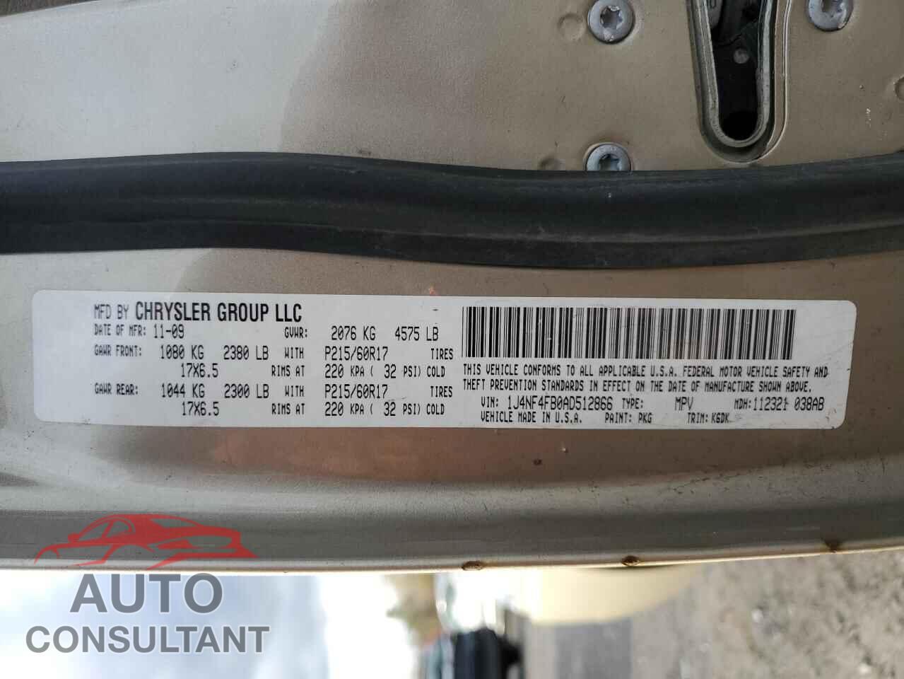JEEP COMPASS 2010 - 1J4NF4FB0AD512866