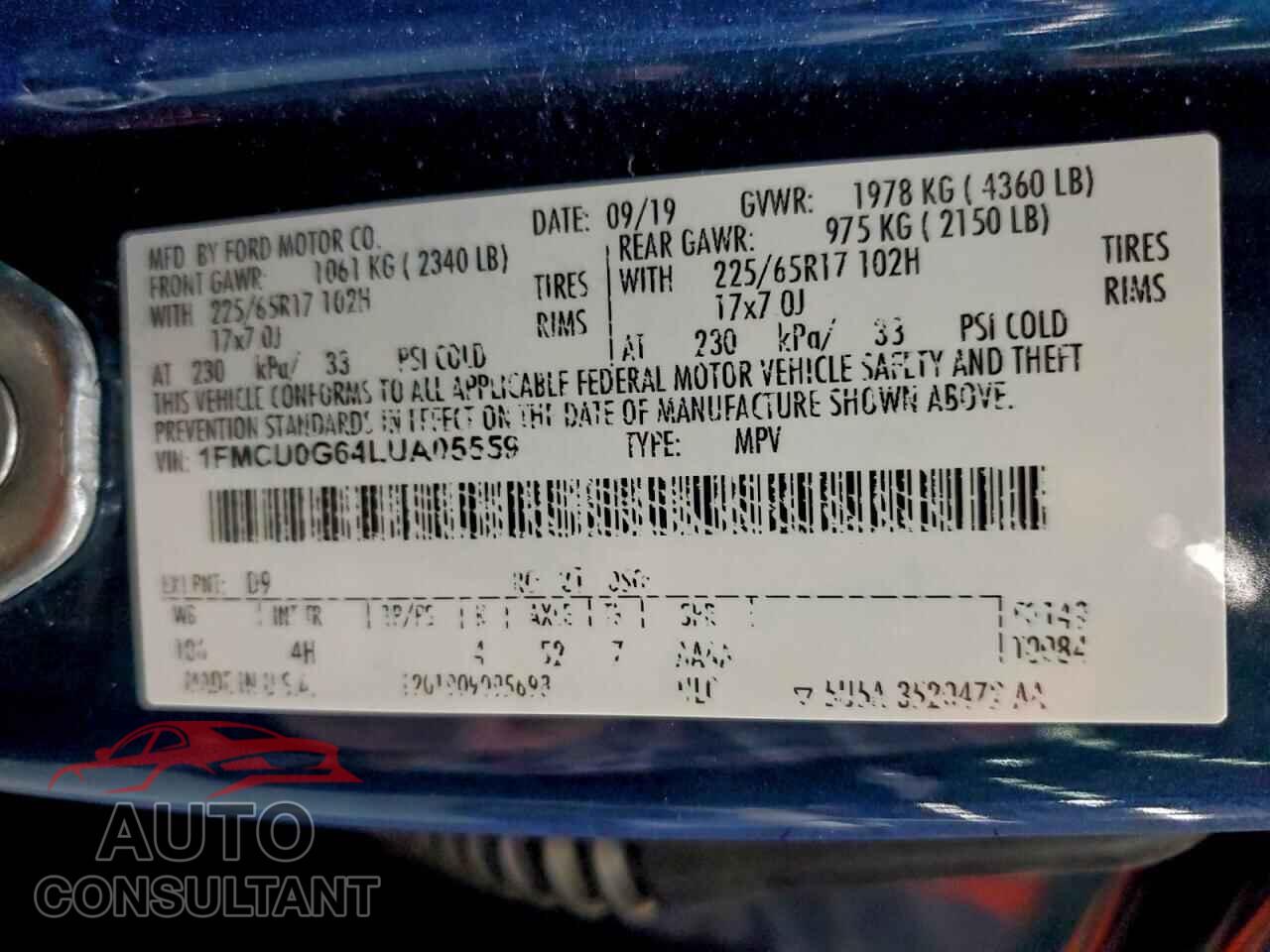 FORD ESCAPE 2020 - 1FMCU0G64LUA05559