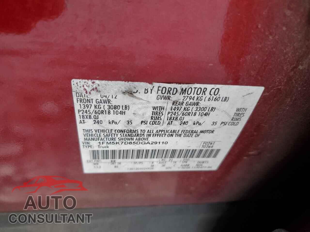 FORD EXPLORER 2013 - 1FM5K7D85DGA29110