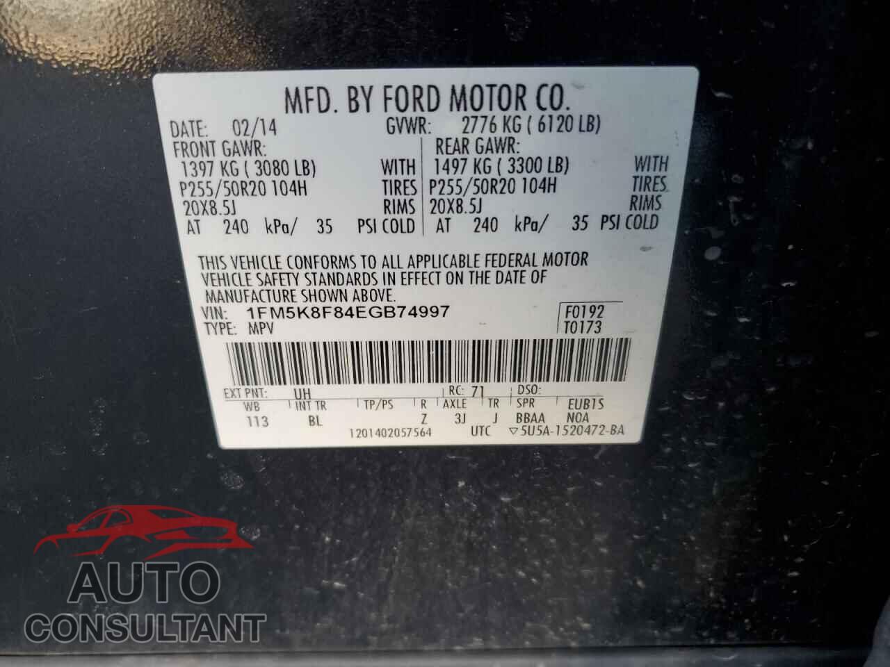 FORD EXPLORER 2014 - 1FM5K8F84EGB74997